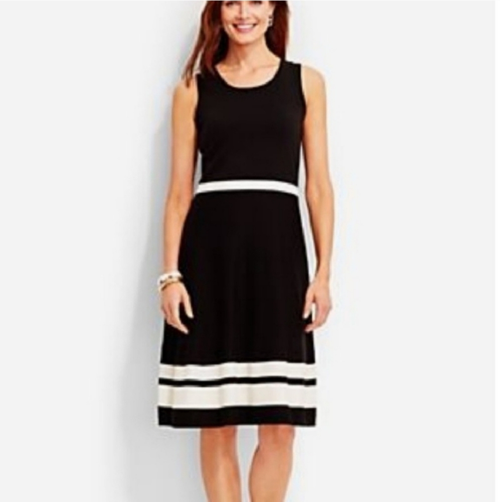 TALBOTS | Knit Fit & Flare Colorblock Stripe Dress Petite
